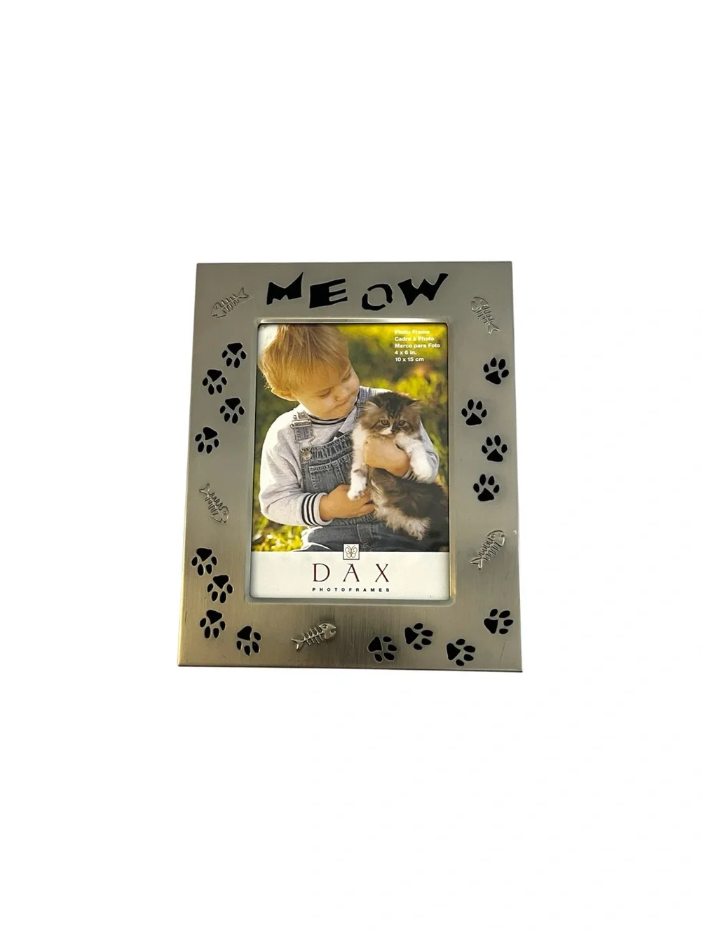 DAX Pet Photo Frame 4x6 Cat Kitten Meow Silver Metal Tabletop Decor Memorial NEW